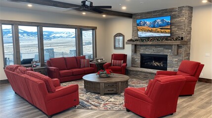 Cozy Living Room with Scenic Mountain View