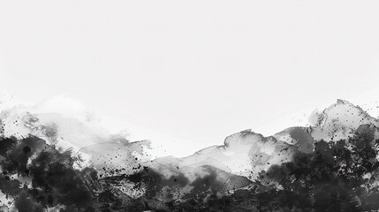 Majestic Misty Mountain Peaks in Traditional Chinese Ink Wash Landscape Painting Style