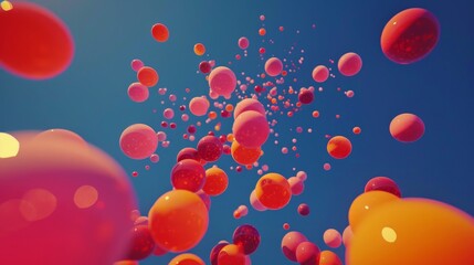 Vibrant 3d display of multicolored spheres in various sizes against a dark blue backdrop