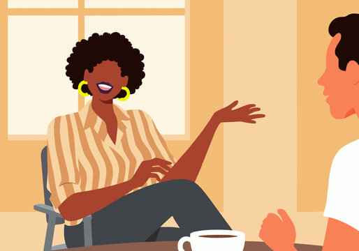 Illustration of businesswoman discussing with colleague at office