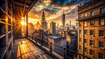 Fototapeta premium Captivating Urban Exploration Photography Showcasing Beautiful Light and Silhouette Textures Against a Stunning Cityscape Background