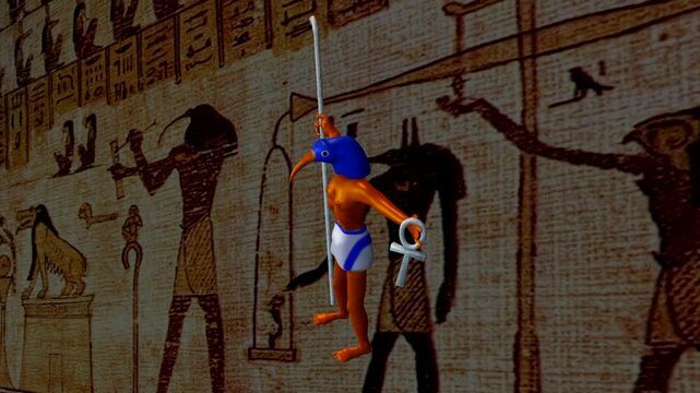 3D animation art of the Egyptian god Thoth.