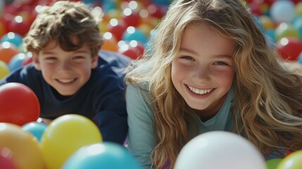 Naklejka premium The Children Playing in Balls