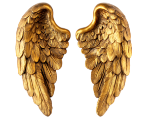 pair of golden statue wings isolated on transparent background
