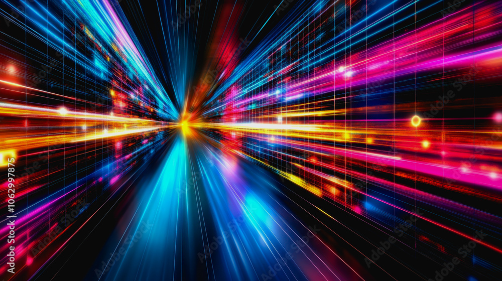 Poster explore a vibrant abstract digital artwork featuring geometric blocks and dynamic lines, showcasing 