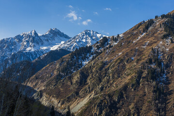 Several mountain's peaks in snow