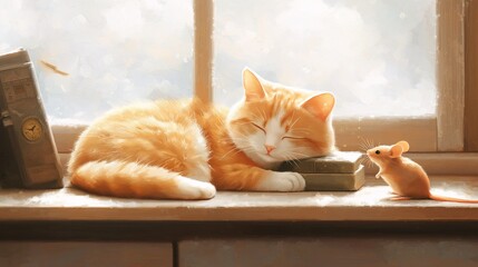 Cat Resting Peacefully by the Window