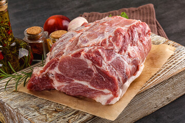 Raw pork neck meat for cooking