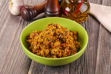 Vegan garnish - lentil with vegetables