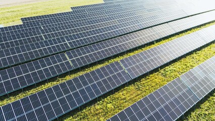 Rows of solar panels generating renewable energy outdoors