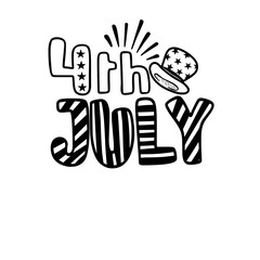 4th of July, Independence Day, Fourth of July, poster with USA flag doodle.