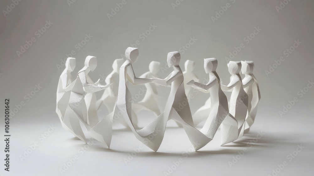 Poster group of interlinked paper figures forming a complete ring, each leaning in for meaningful conversat