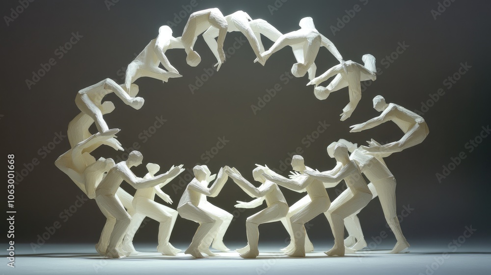 Poster group of interlinked paper figures forming a complete ring, each leaning in for meaningful conversat