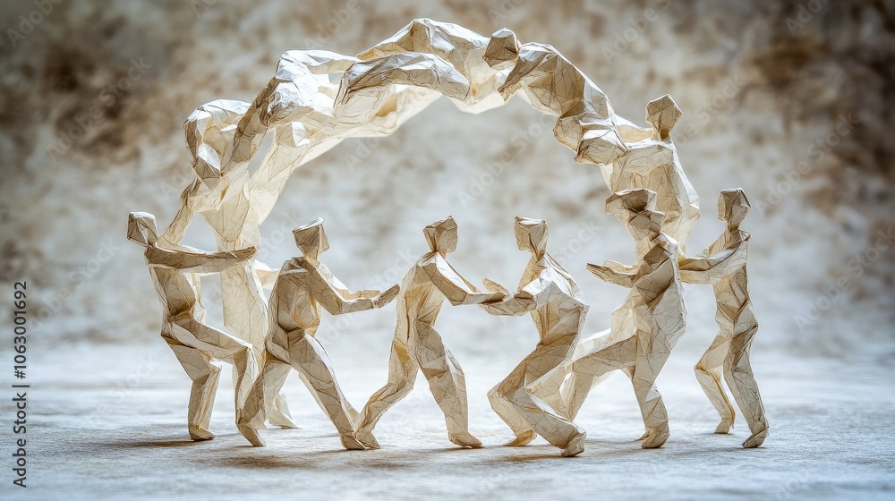 Poster group of interlinked paper figures forming a complete ring, each leaning in for meaningful conversat