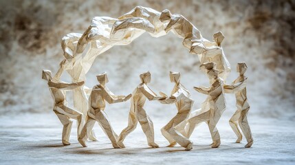 Group of interlinked paper figures forming a complete ring, each leaning in for meaningful conversation