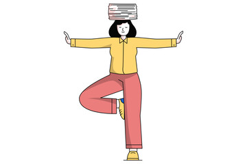 Women with Documents on Her Head Illustration