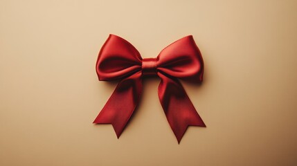Red Satin Bow on Beige Background