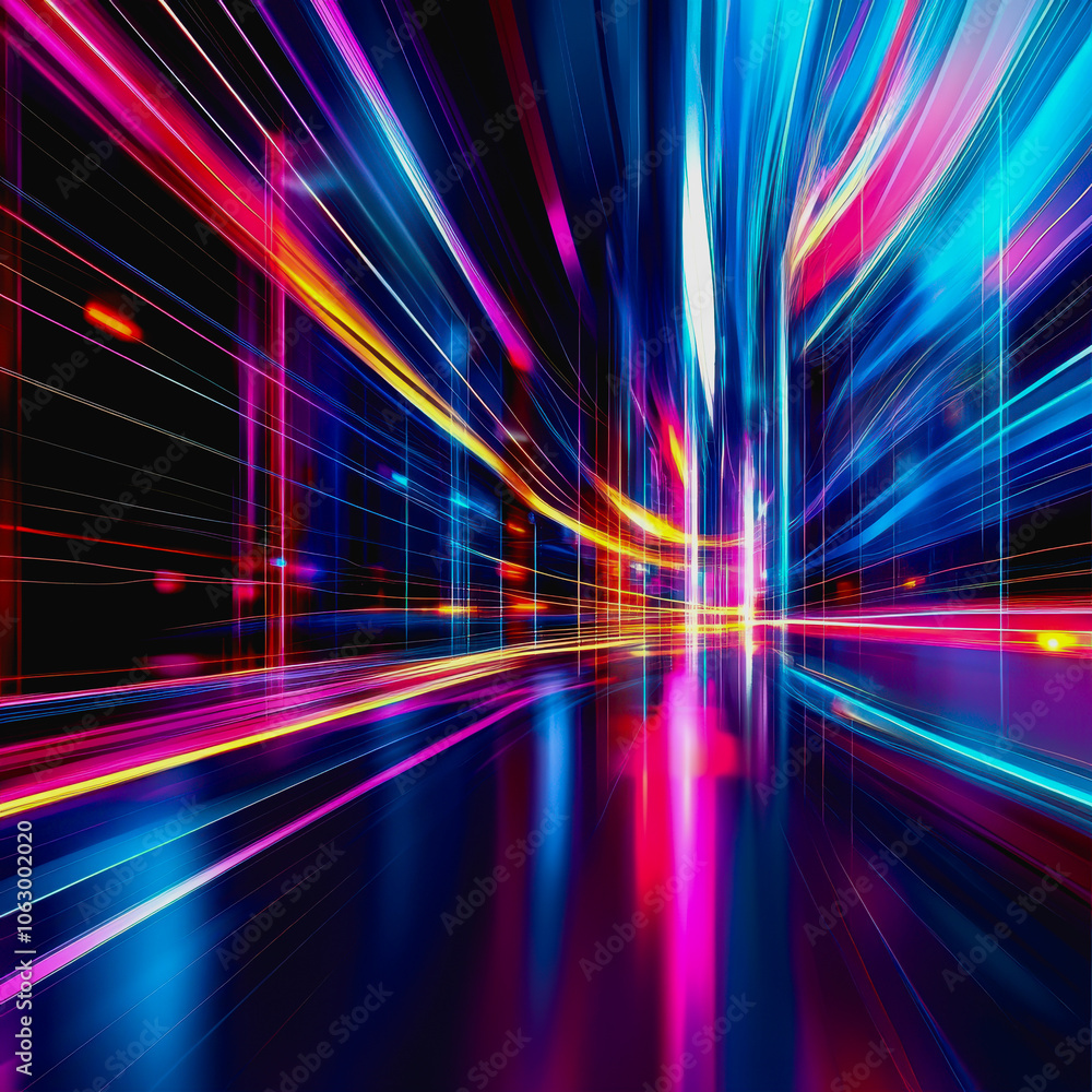 Poster explore this vibrant geometric abstract digital artwork featuring dynamic blocks of color and light.