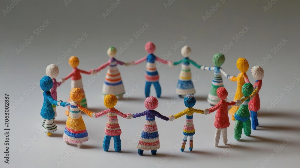 Poster paper figures holding hands around a central point, symbolizing balance and equality in dialogue and