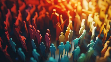 Obraz premium Paper figures standing in a close ring, each colored differently, symbolizing unity through diverse voices