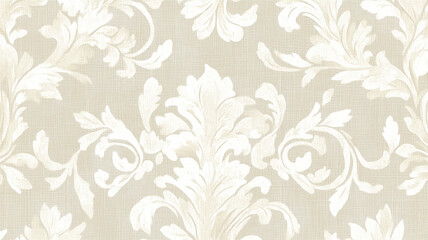 A minimalist and modern pattern, featuring a simple floral motif on a textured linen background.