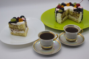 Coffee and Cake Slice with Fruit Toppings