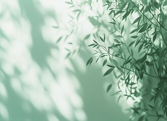 Abstract green leaves with shadow overlay, natural texture, delicate and airy.