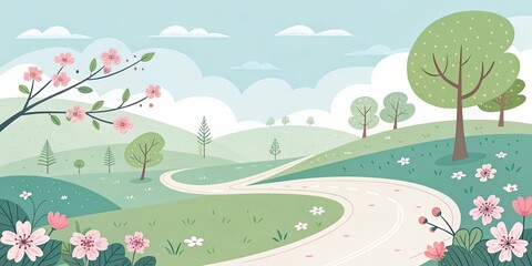 Fototapeta premium minimalist cute cartoon spring road background