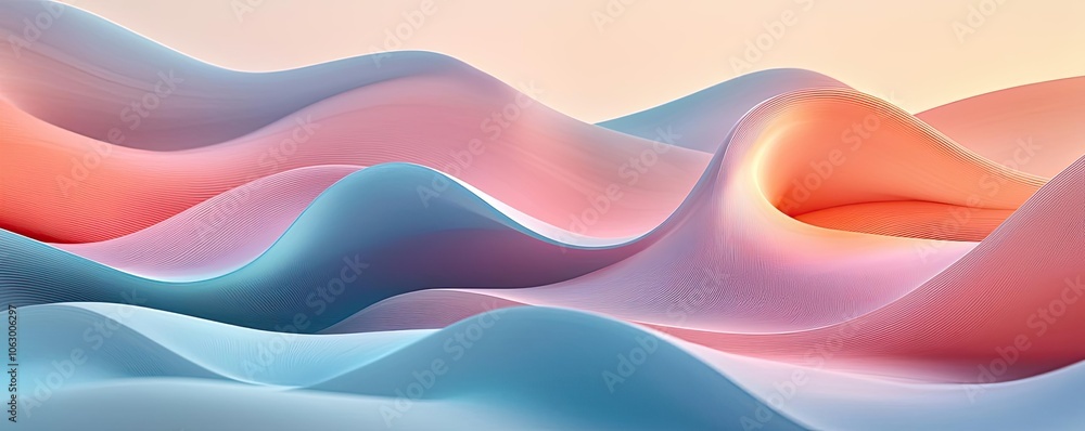 Poster colorful abstract waves in soft gradients on a serene background.