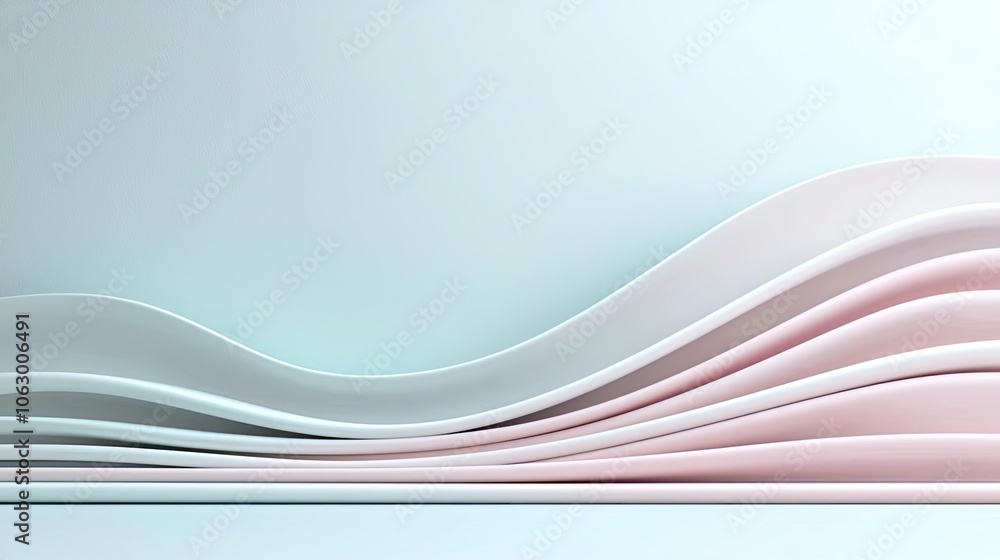 Poster abstract wave patterns in soft hues of pink and white on a subtle gradient background.