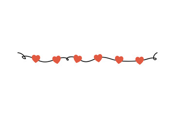 Hand drawn heart string banner. Romance, valentine, anniversary concepts. Flat decorative vector design isolated illustration.
