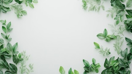 Green Leaf Frame on Neutral Background