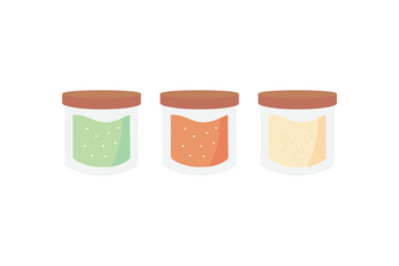 Spice jars. Bottles with seasoning powder. Ingredient, cooking, flavor concepts. Flat vector design isolated illustration.