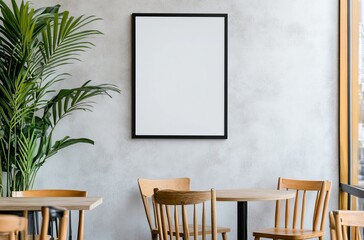 Minimalist cafe interior with blank wall space for creative decor ideas
