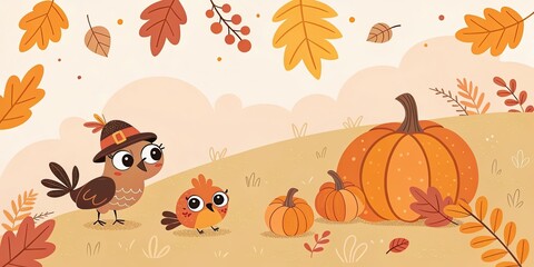Fototapeta premium minimalist cute cartoon thanksgiving background