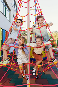 Group of kids enjoying at school playground