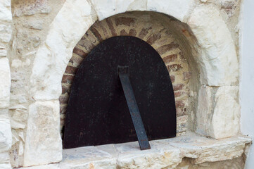 old stove for cooking food outdoors, close up of stove