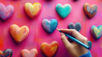 Fototapeta premium Colorful Hearts in Vibrant Artwork