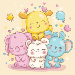 Naklejka premium pig teddy bear illustration with birthdat party enjoy