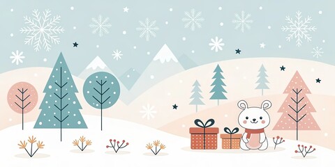 minimalist cute cartoon winter holiday background