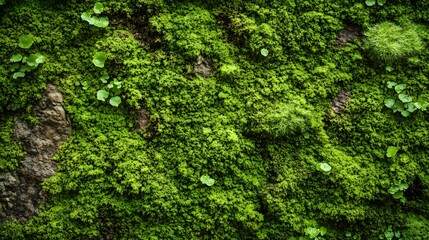 Lush Green Moss Covering a Stone Wall