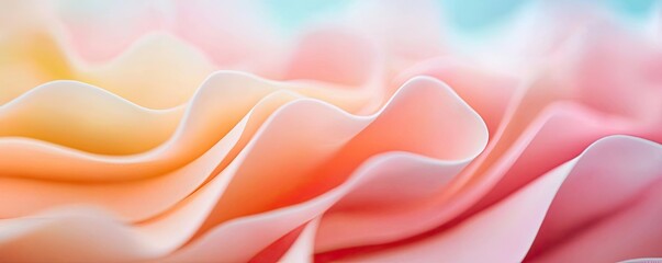 Fototapeta premium Soft pastel waves of fabric in pink, orange, and yellow tones.