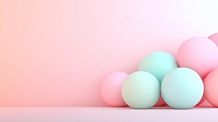 Fototapeta premium Colorful spheres in pastel shades on a soft gradient background.