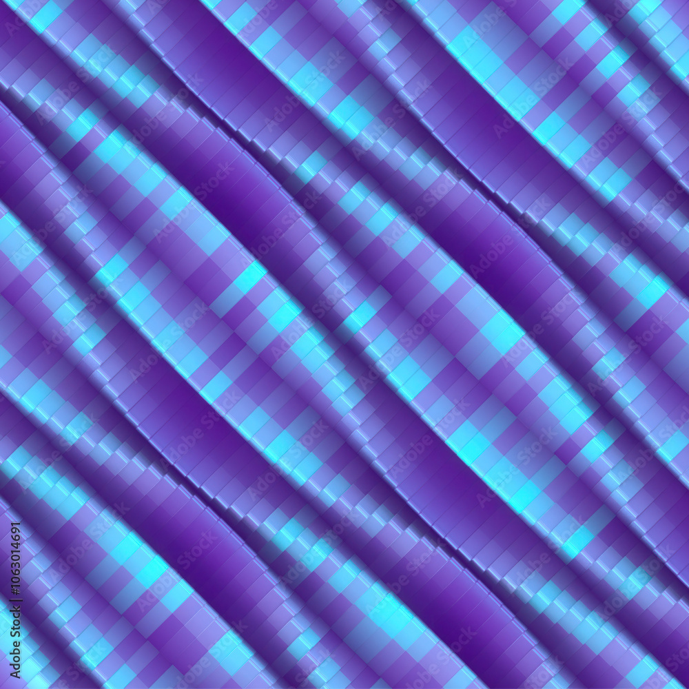 Poster Mesmerizing digital illustration of colorful purple and blue shapes creating the illusion of a flowing wave. 3d rendering