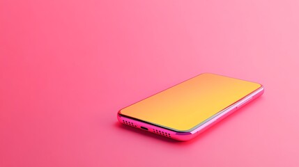 A smartphone lies on a pink background.