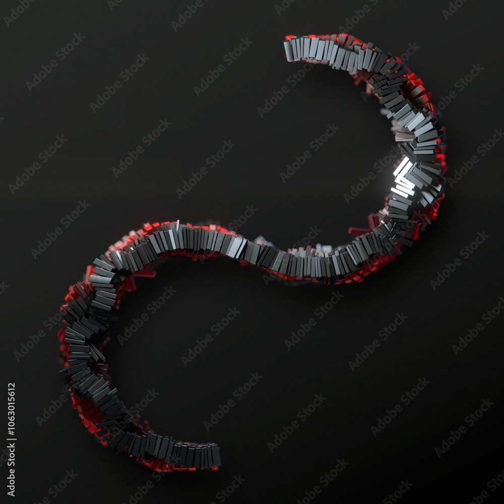 Leinwandbilder Abstract composition of intertwined red-black metallic shiny rectangles in the shape of the letter S. 3d rendering digital illustration