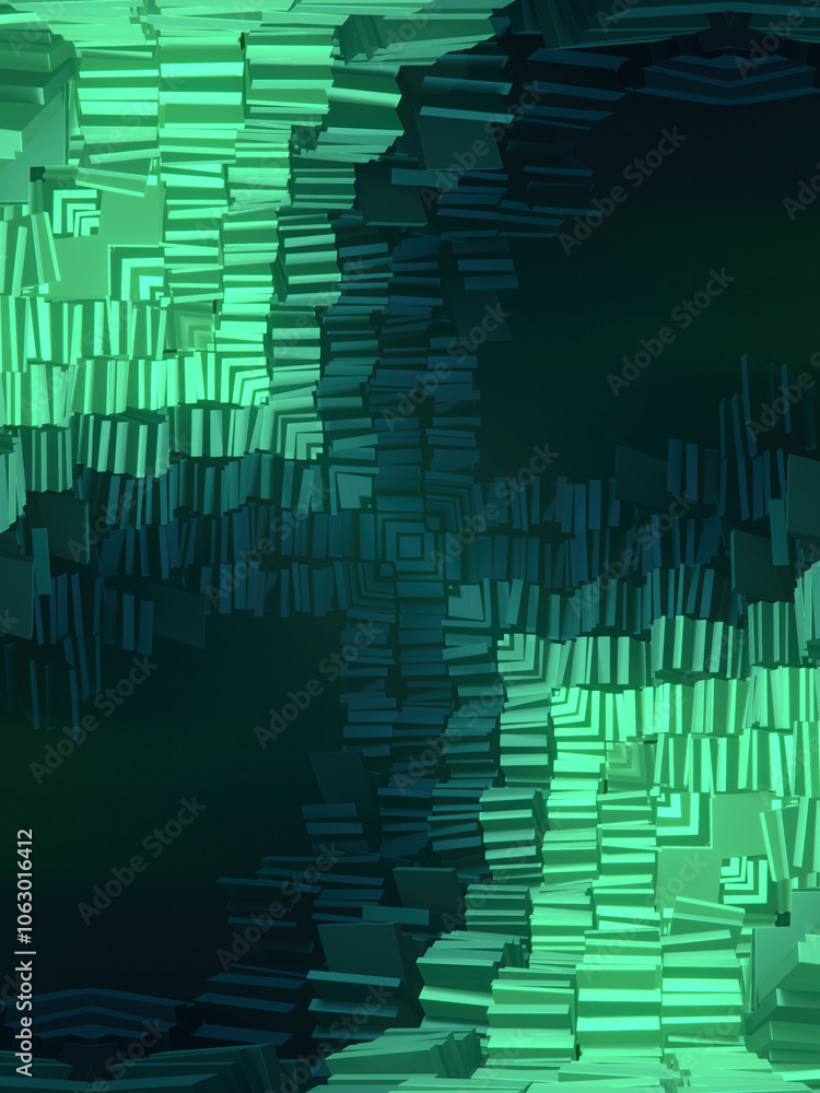 Aufkleber Hypnotic abstract background of green rectangles. A dynamic and visually appealing composition. 3d rendering digital illustration