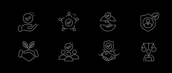 Trust and Reliability Icons Set | Line Style Vector Illustration for Business Integrity, Confidence, and Credibility