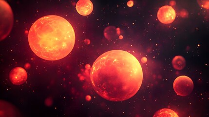 Fototapeta premium Two Glowing Planets in a Starry Red Nebula