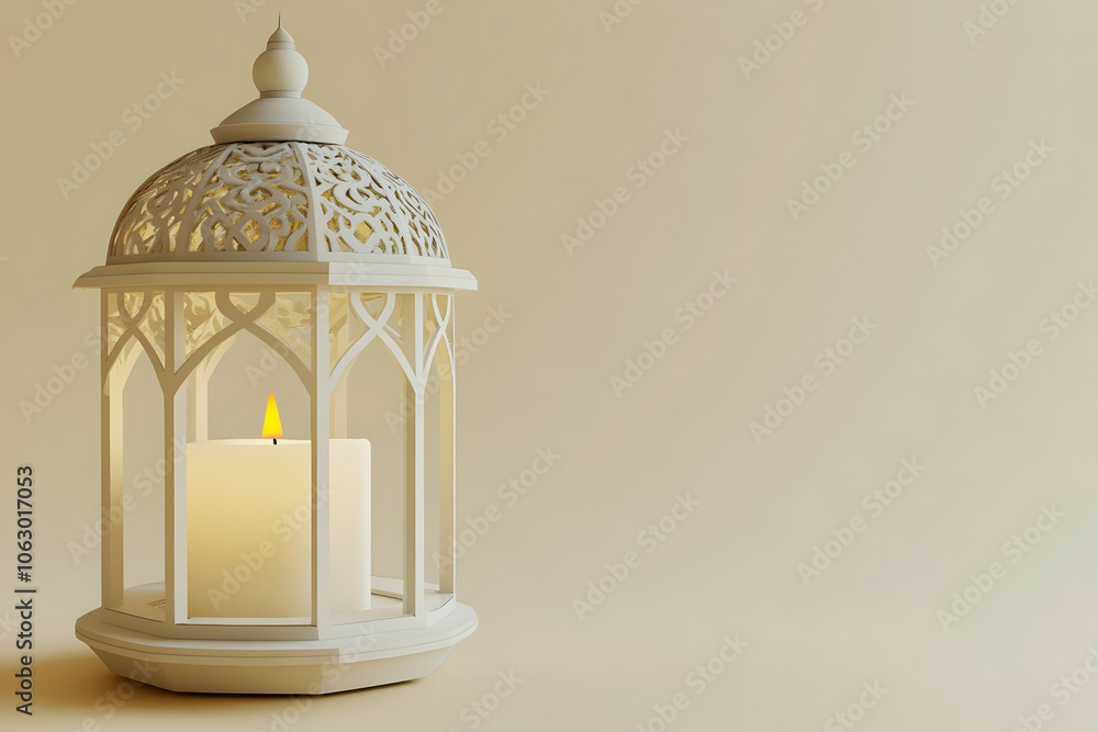 Poster a decorative lantern with a lit candle, creating a warm and inviting atmosphere. ai image